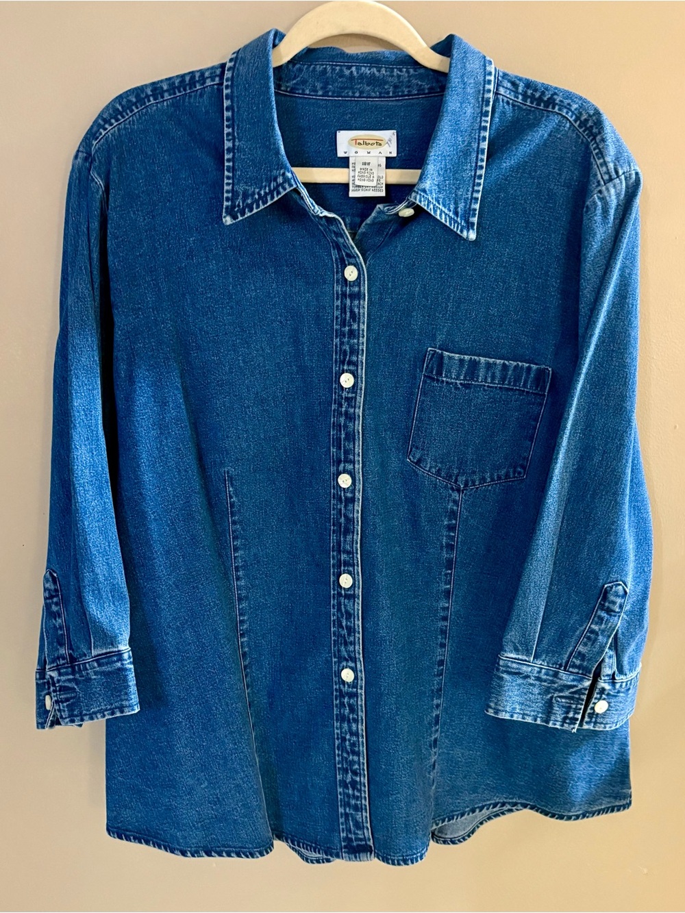 Talbots 18W Vintage Blue Denim Blouse with Chest Pocket